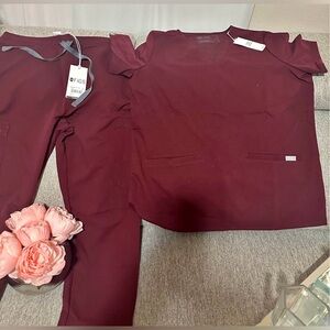 Figs Women's Burgundy Straight Leg Pants & Top